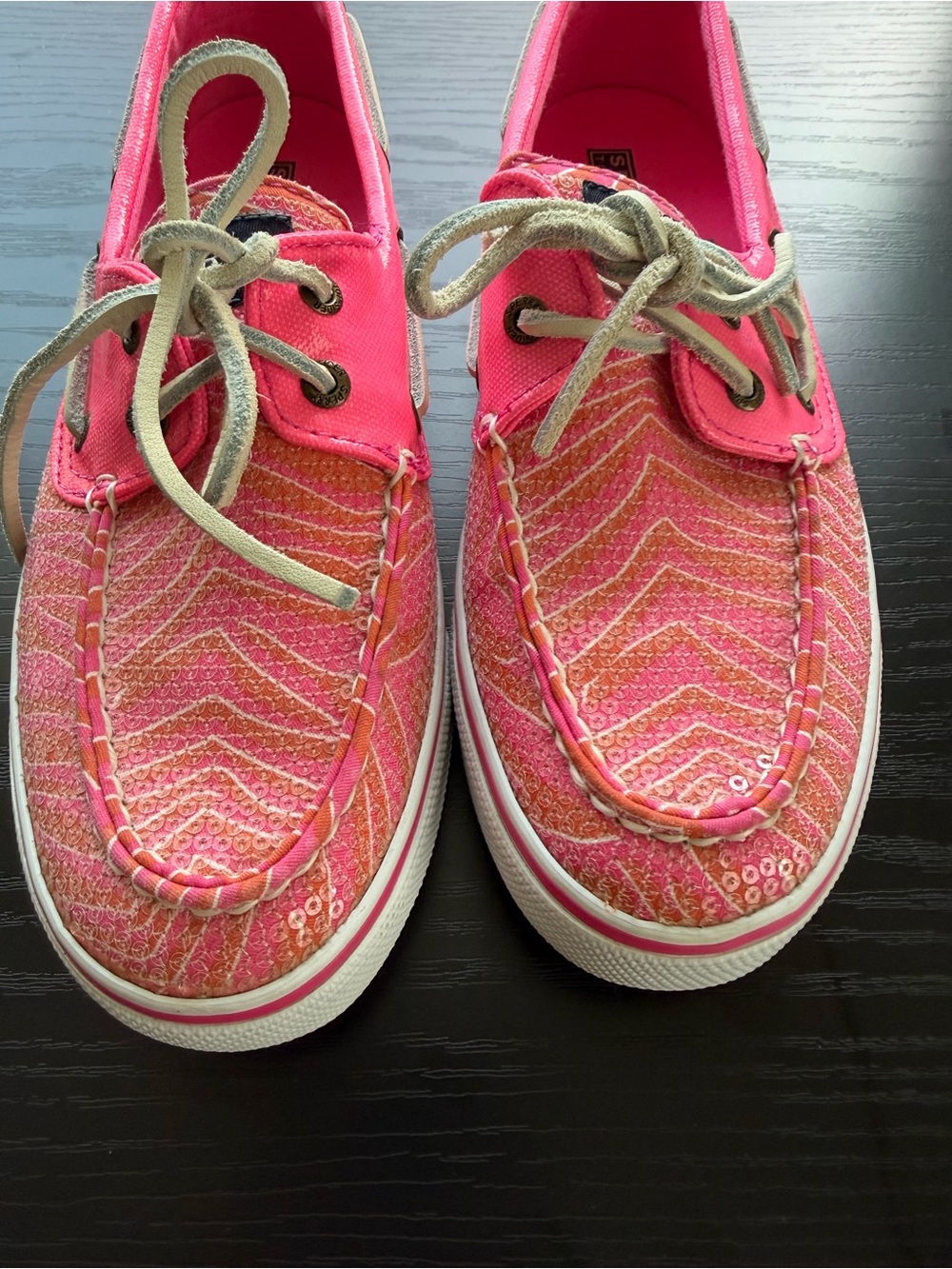 Sperry Top Sider Hot Pink and Orange Sequin Boat Shoe 7M - Picture 6 of 11